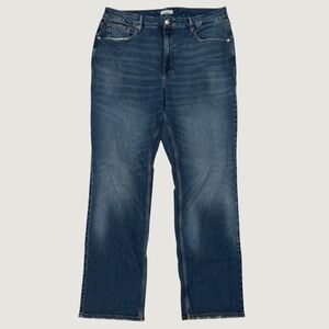 Good American High Rise Straight Leg Jeans Medium Wash Size 15 Distressed Hem